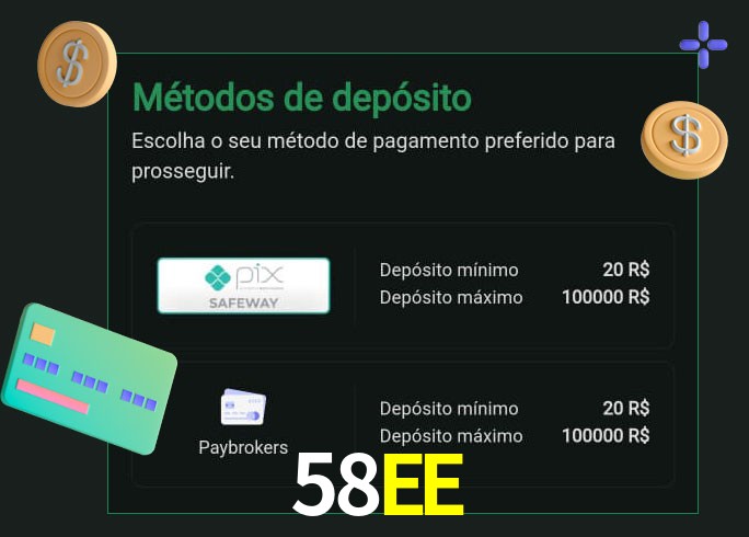O cassino 58EE oferece uma grande variedade de métodos de pagamento